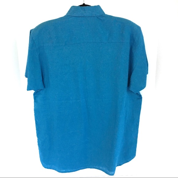 BRUNO 100% Linen Mens Short Sleeve Blue Shirt S - Picture 3 of 8
